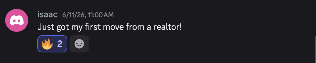 Discord win: first move booked from a realtor