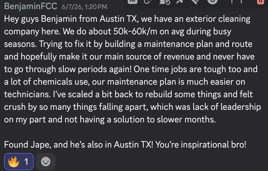 Benjamin runs an exterior cleaning company in Austin TX doing $50k-60k/month