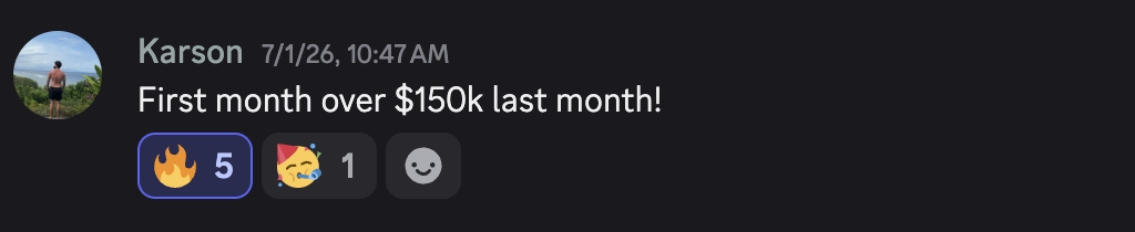 Discord win: first month over $150k